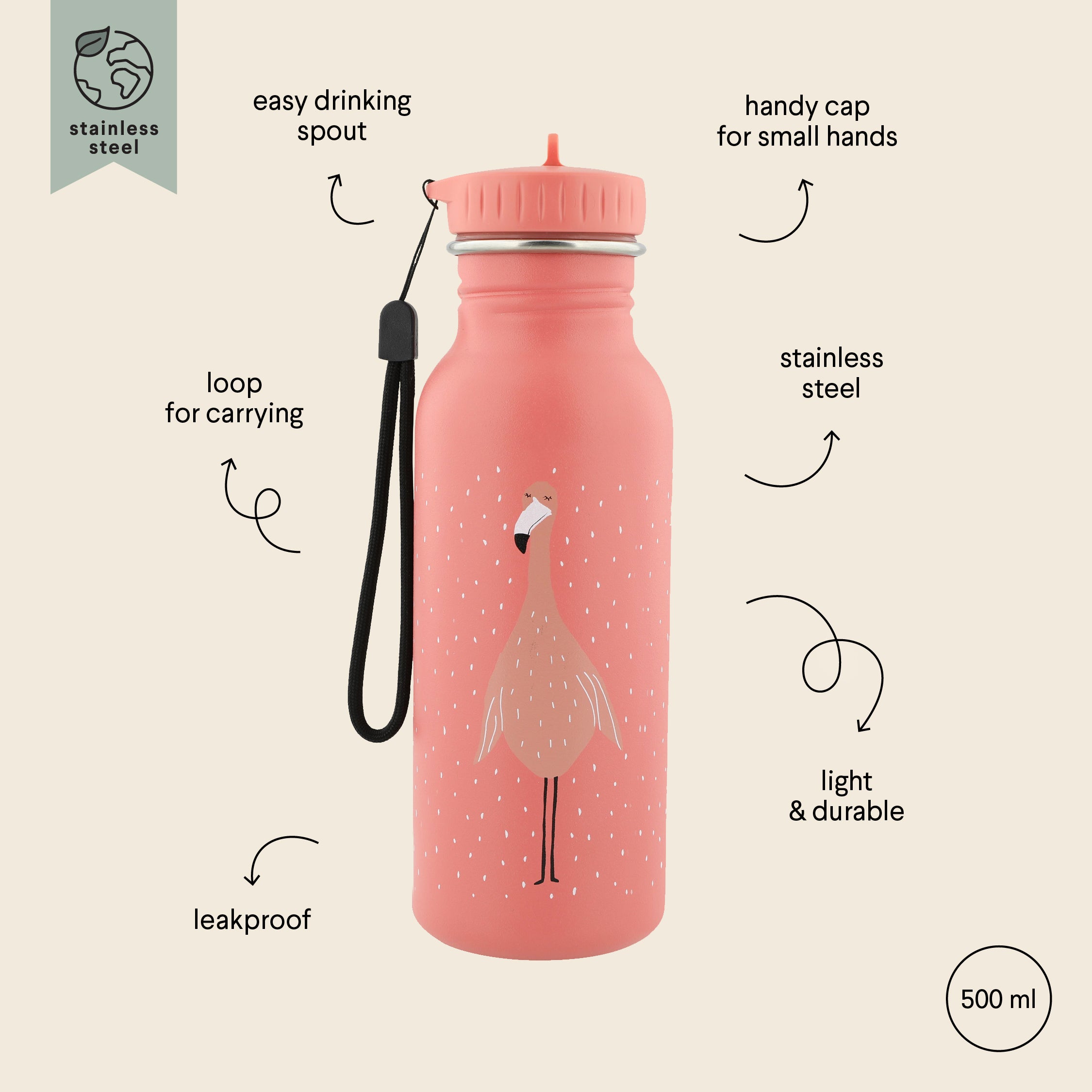 Stainless Steel Bottle 500 ml - Mrs Flamingo