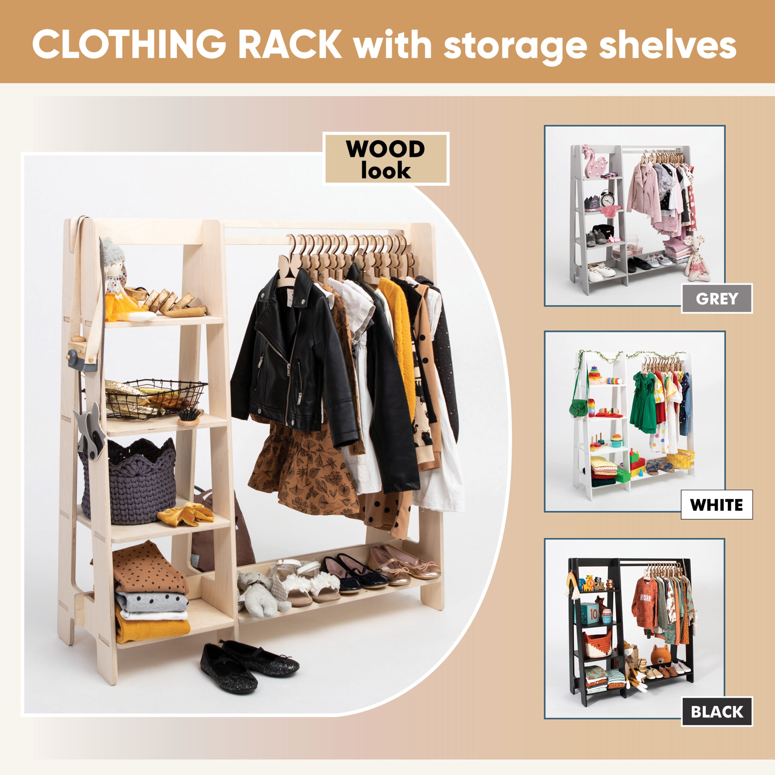 Clothing Rack with Shelves for Toddlers