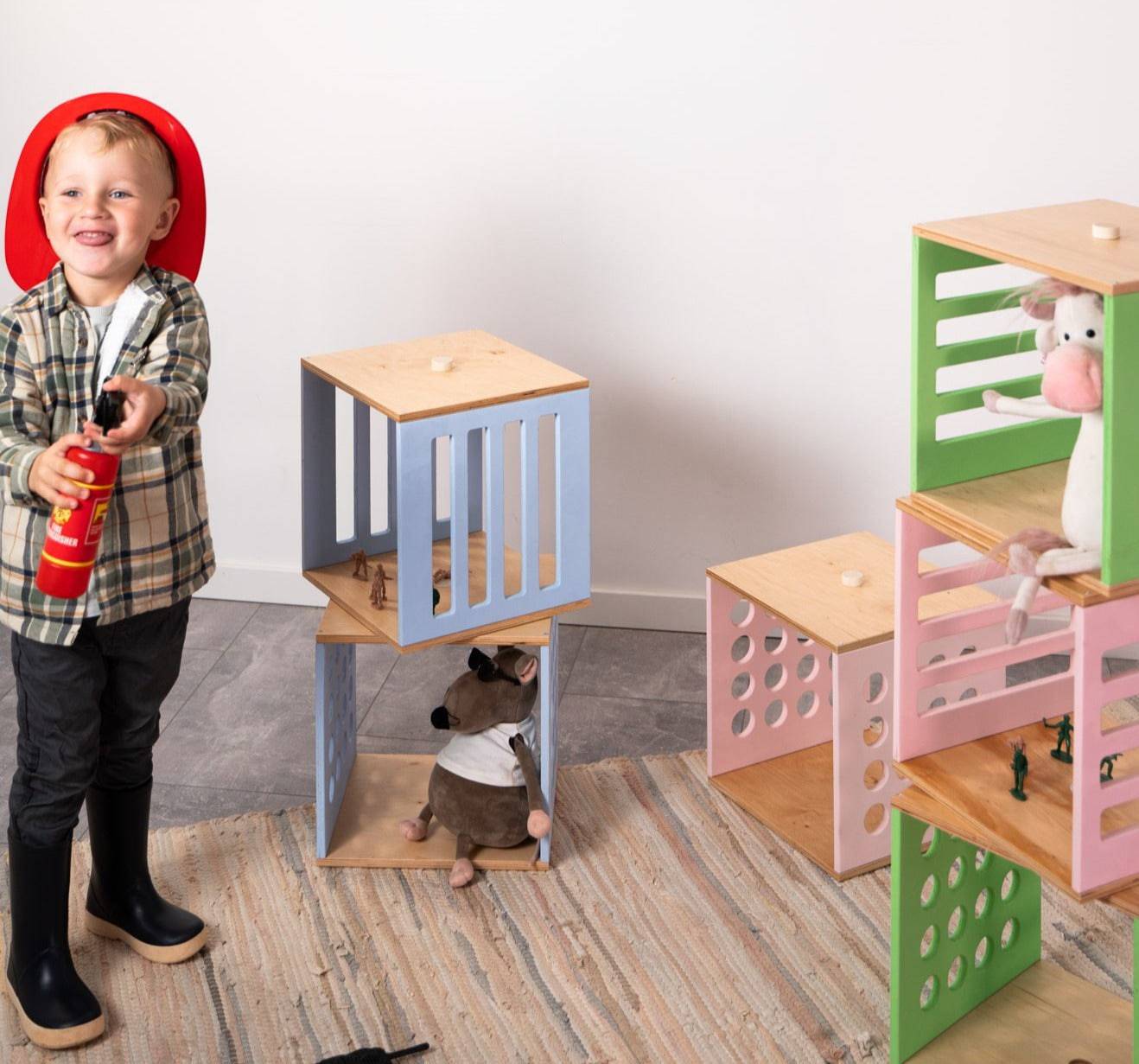 Kids Wooden Toy Storage Cube - Set of 3 Boxes