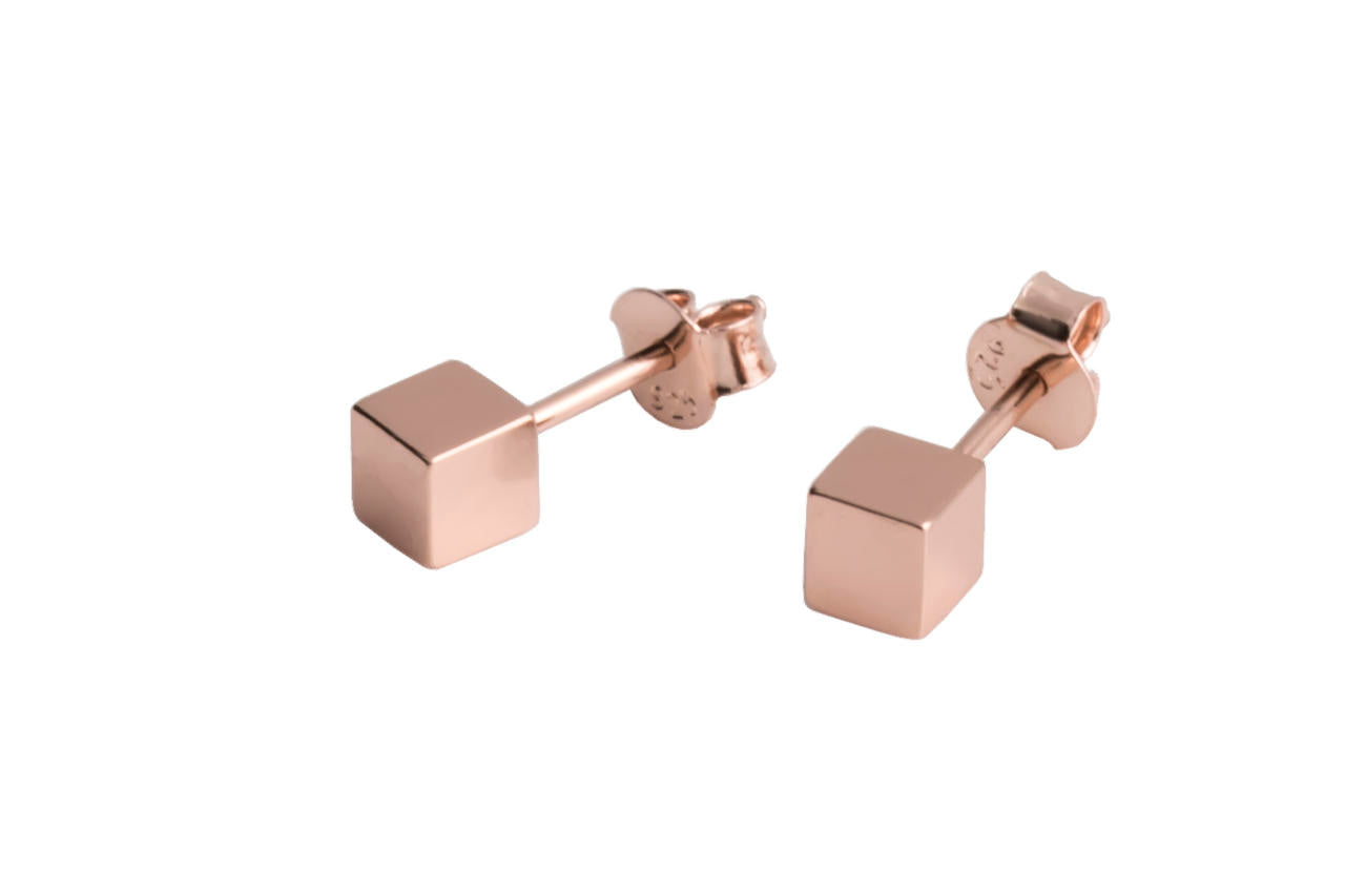 Cube Earrings - Rose Gold and Silver