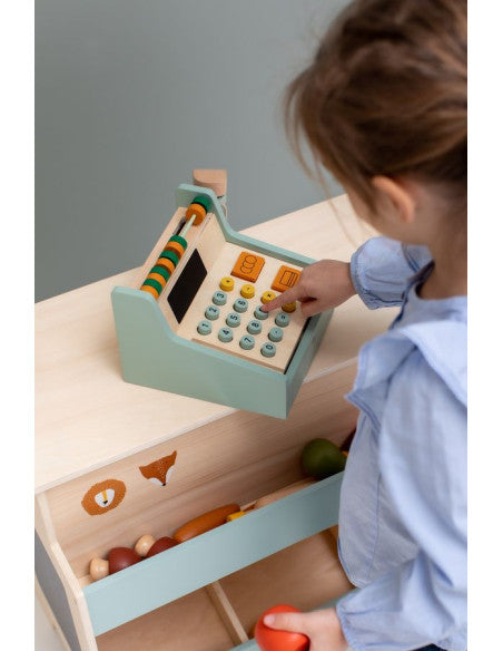 Wooden Store Cash Register with Accessories